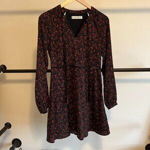 Abercrombie & Fitch Long Sleeve Cut Out Tie Neck Red Floral Dress XS